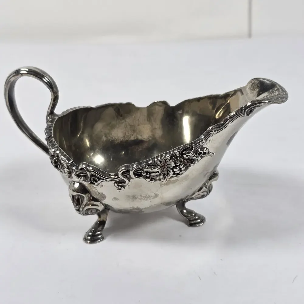 Vintage Godinger Silverplate Gravy Boat Ornate Floral Scroll Footed Serving